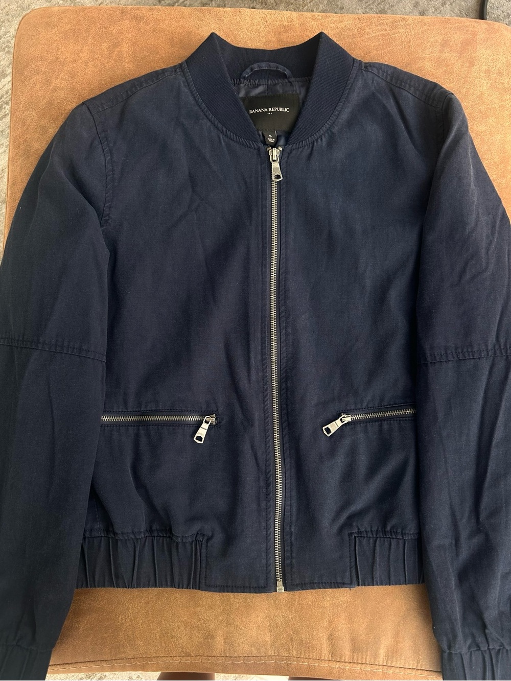 Banana Republic Men's Dark Navy Zip Bomber Jacket